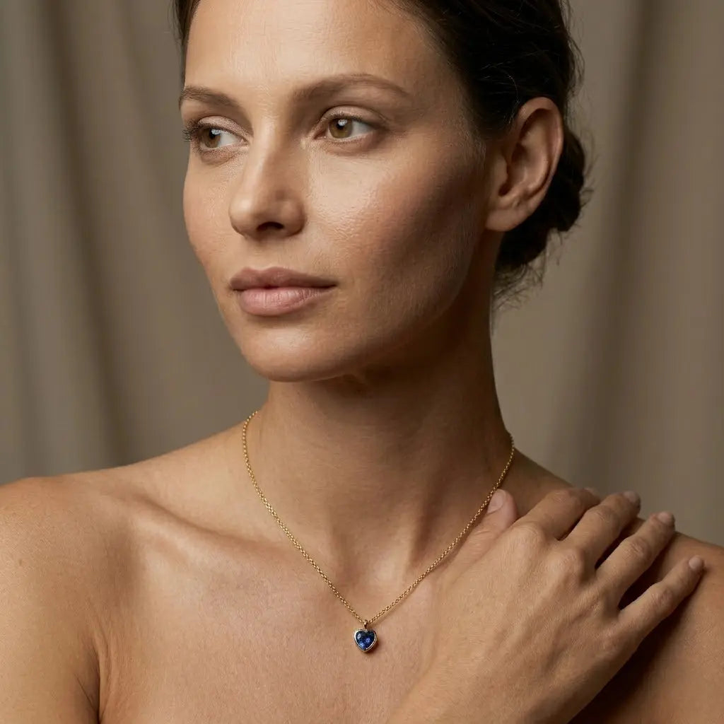 Blue Heart Necklace – 925 Sterling Silber Halskette mit blauem Herz Zirkonia Anhänger - Suzan Gold