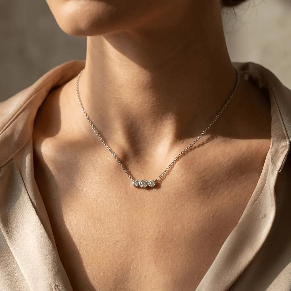 Drei Zirkonia Halskette – 925 Sterling Silber - Suzan Gold