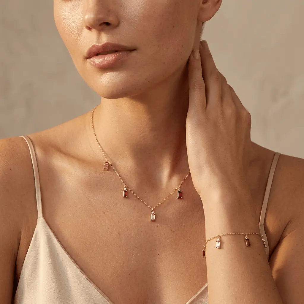 Roselique – 925 Silber Schmuckset vergoldet mit rosa Anhängern - Suzan Gold