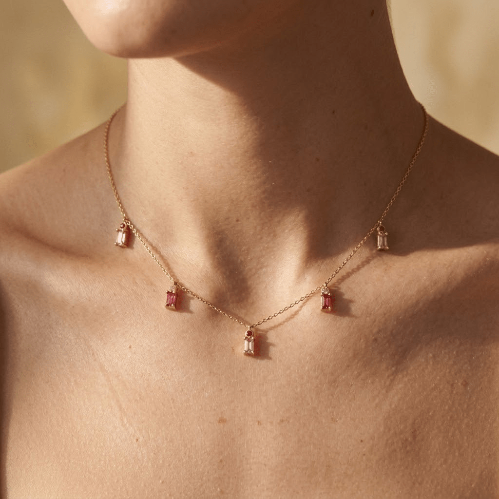 Halskette Pinke Steine 925 Sterling Silber – Damen Kette - Suzan Gold