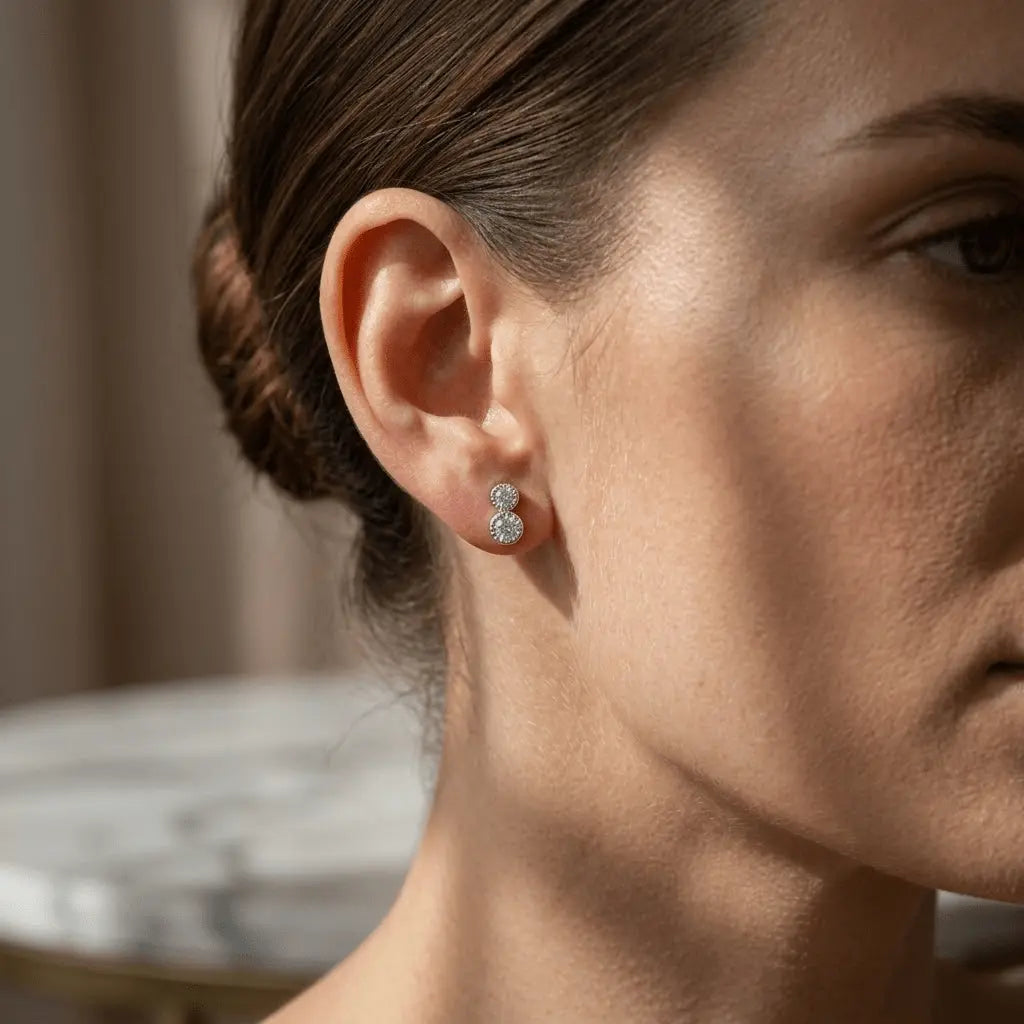 Zirkonia Ohrstecker Doppel – 925 Sterling Silber Ohrringe - Suzan Gold