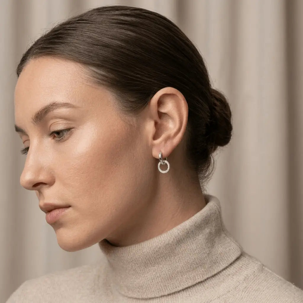 Circle Drop Earrings – 925 Sterling Silber Creolen Kreis Anhänger - Suzan Gold
