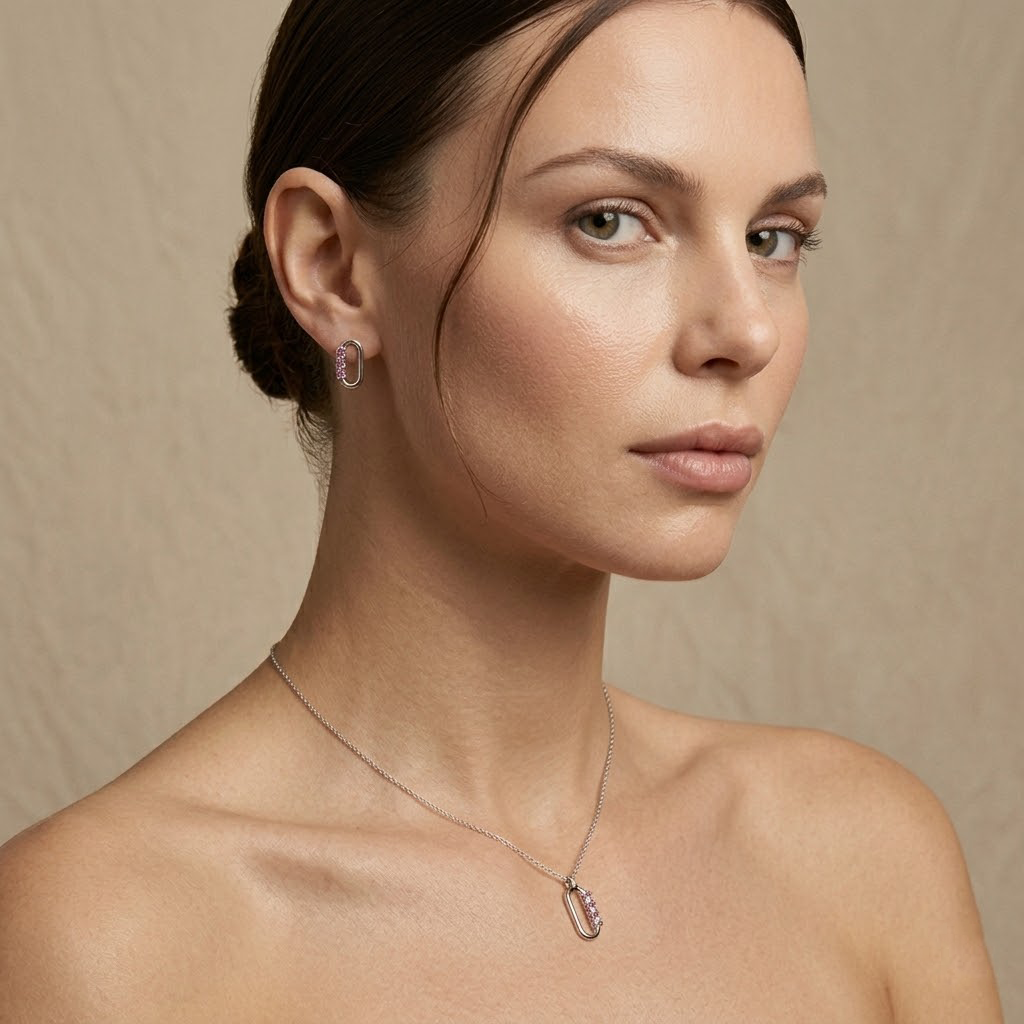 Rosaline Link – 925 Silber Schmuckset mit rosa Zirkonia Glied Suzan Gold