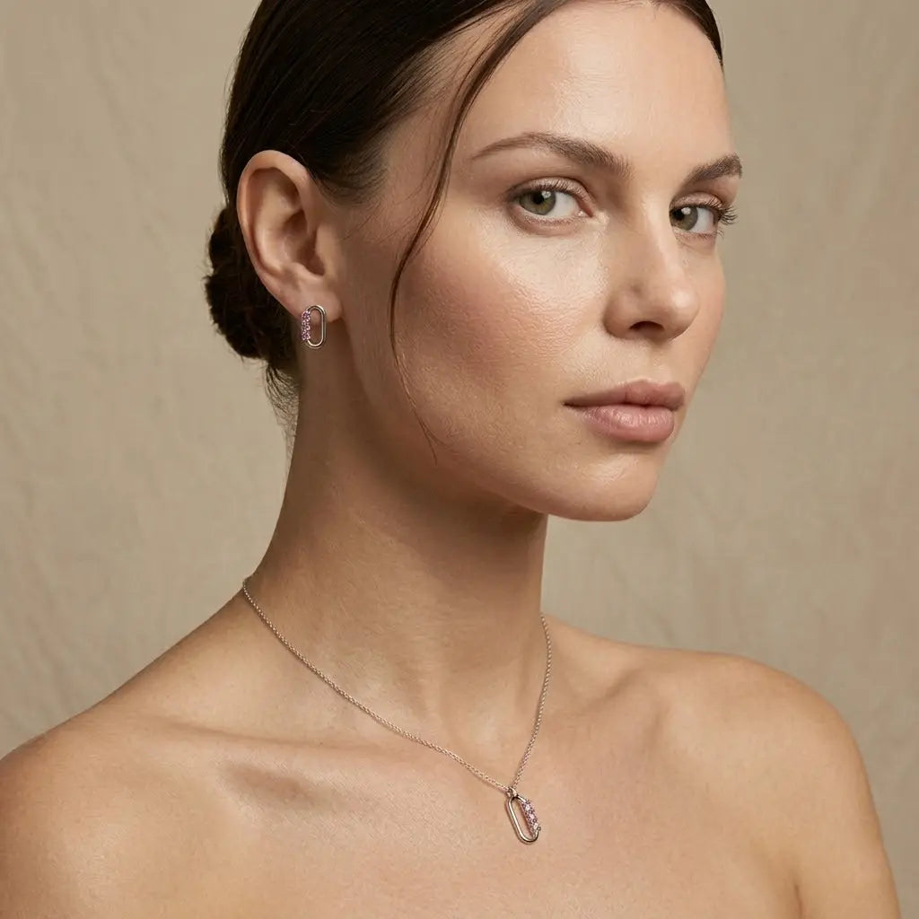 Rosaline Link – 925 Silber Schmuckset mit rosa Zirkonia Glied - Suzan Gold