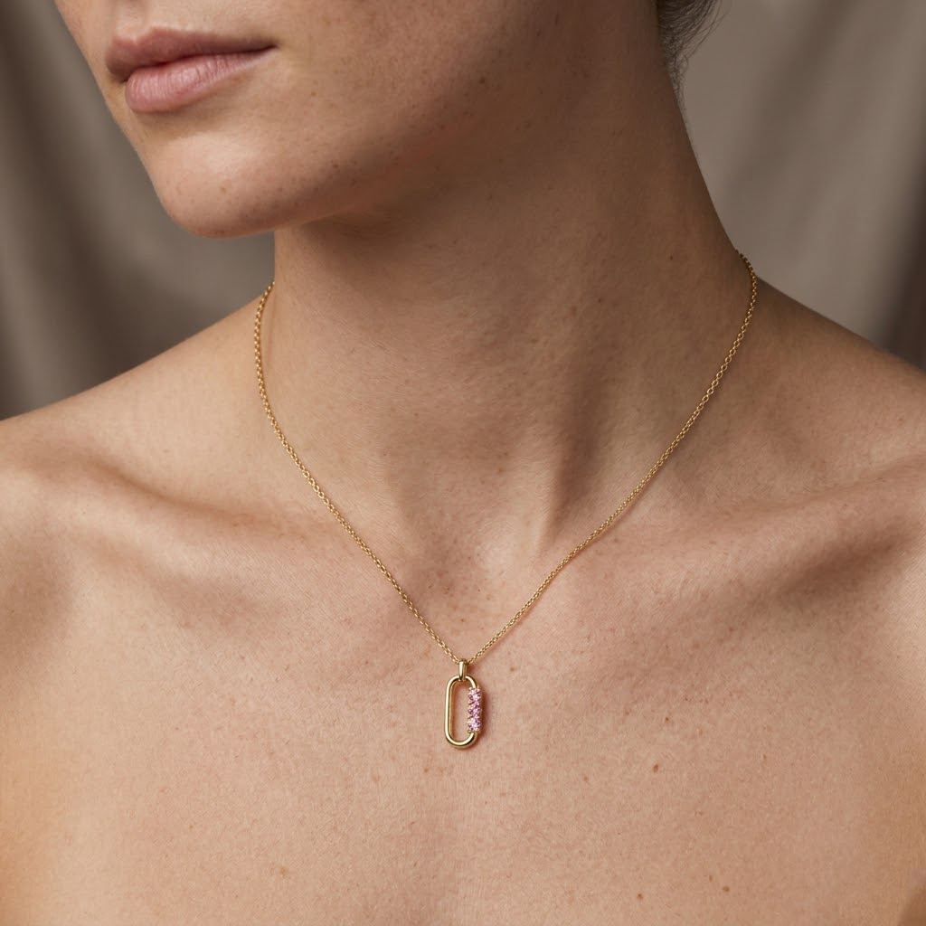 Pink Crystal Link Necklace – 925 Sterling Silber Halskette mit rosa Zirkonia Anhänger - Suzan Gold