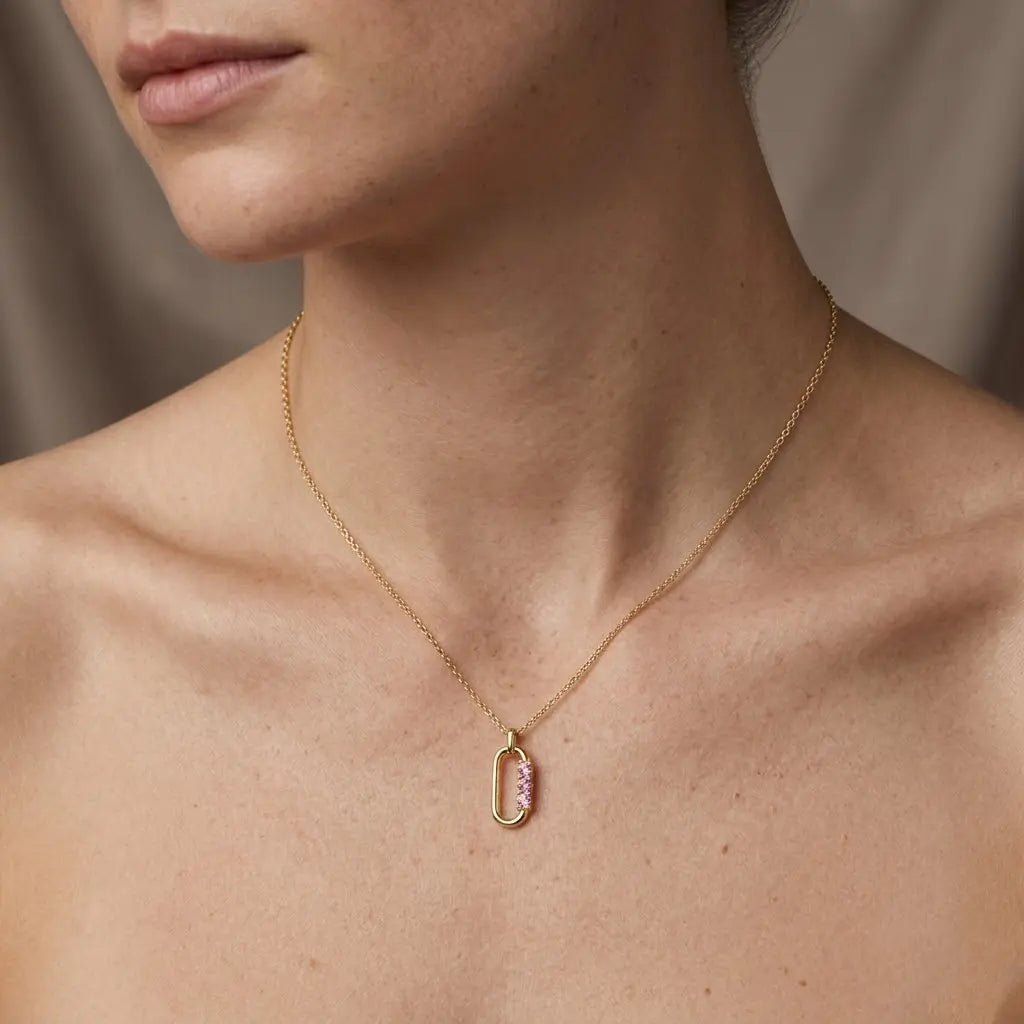 Pink Crystal Link Necklace – 925 Sterling Silber Halskette mit rosa Zirkonia Anhänger - Suzan Gold