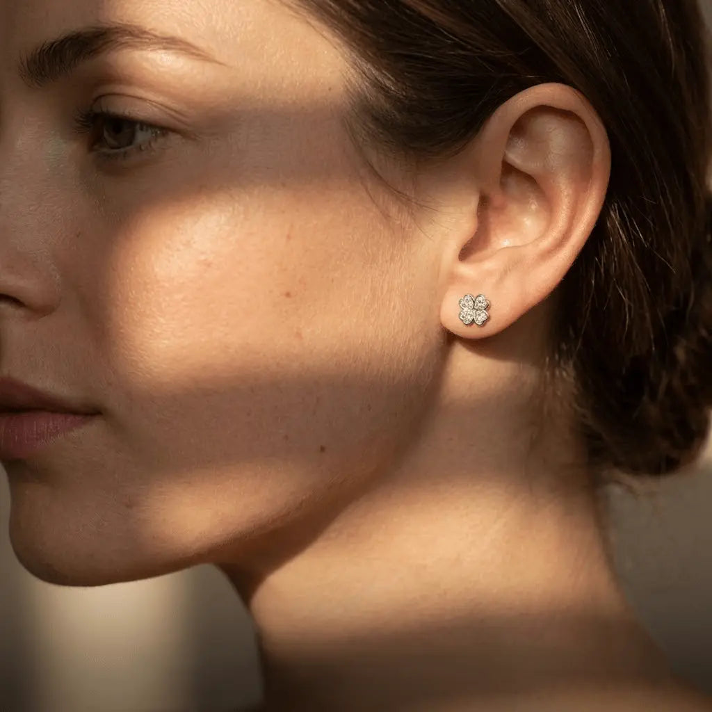 Kleeblatt Ohrstecker Zirkonia – 925 Sterling Silber Ohrringe - Suzan Gold
