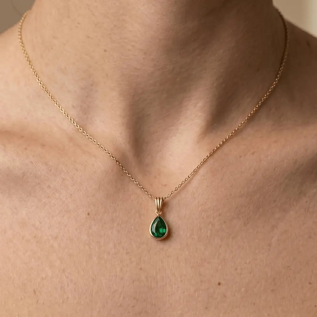 Crystal Drop Necklace – 925 Sterling Silber Halskette mit Zirkonia Tropfen Anhänger - Suzan Gold