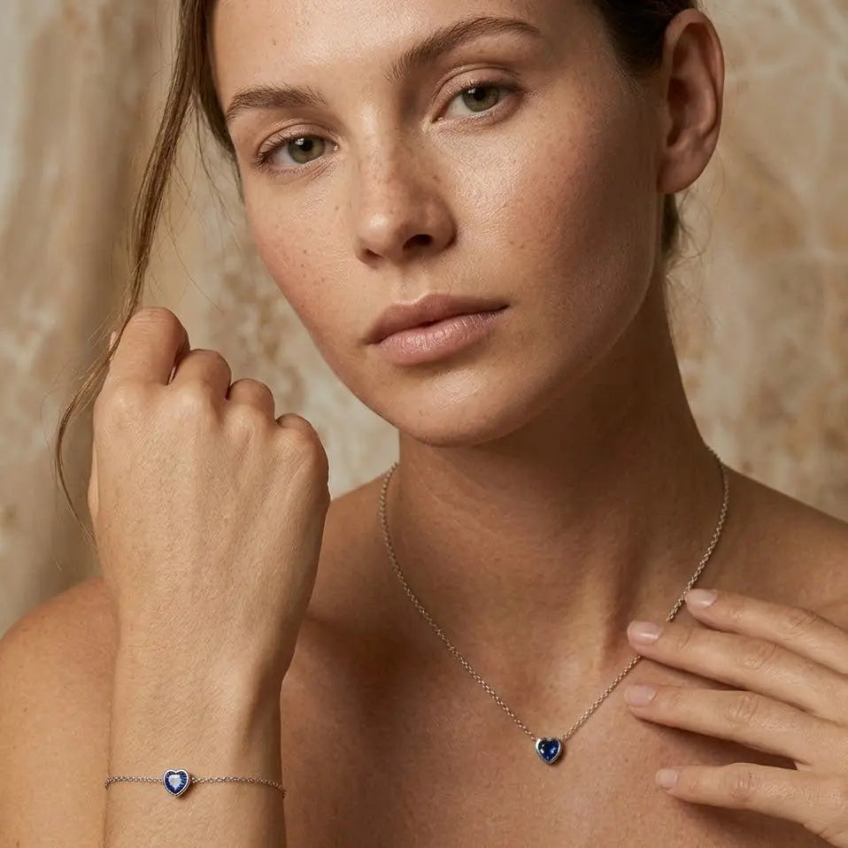 Azurielle – 925 Silber Schmuckset mit blauem Herz Anhänger - Suzan Gold