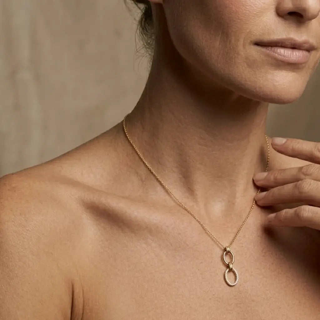 Double Oval Necklace – 925 Sterling Silber Halskette mit Zirkonia Oval Anhänger - Suzan Gold