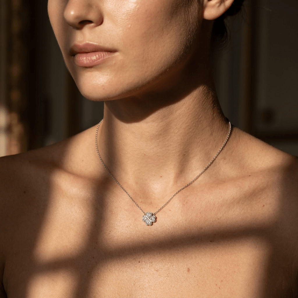 Kleeblatt Halskette Zirkonia – 925 Sterling Silber - Suzan Gold