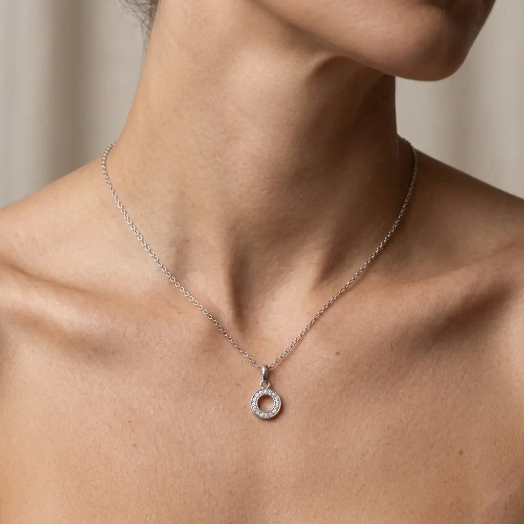 Circle Crystal Pendant Necklace – 925 Sterling Silber Halskette Kreis Zirkonia Anhänger - Suzan Gold