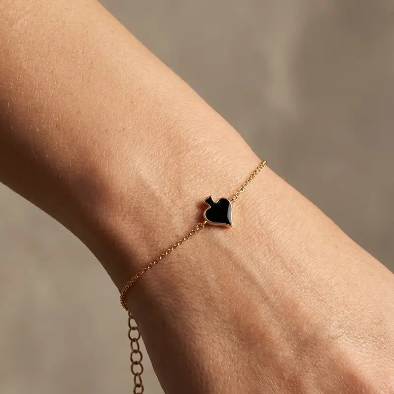 Black Heart Bracelet – 925 Sterling Silber Armband Herz Anhänger - Suzan Gold