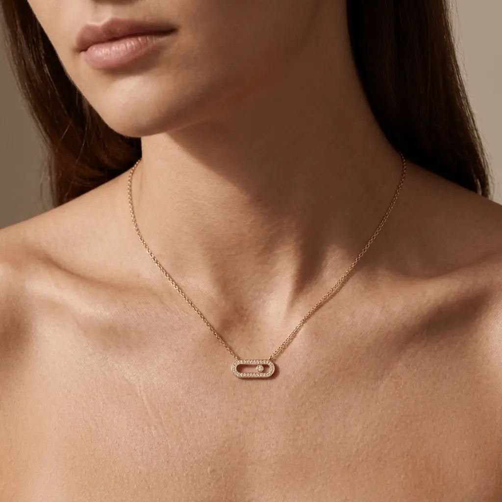 Oval Crystal Necklace – 925 Sterling Silber Halskette mit Zirkonia Oval Anhänger - Suzan Gold