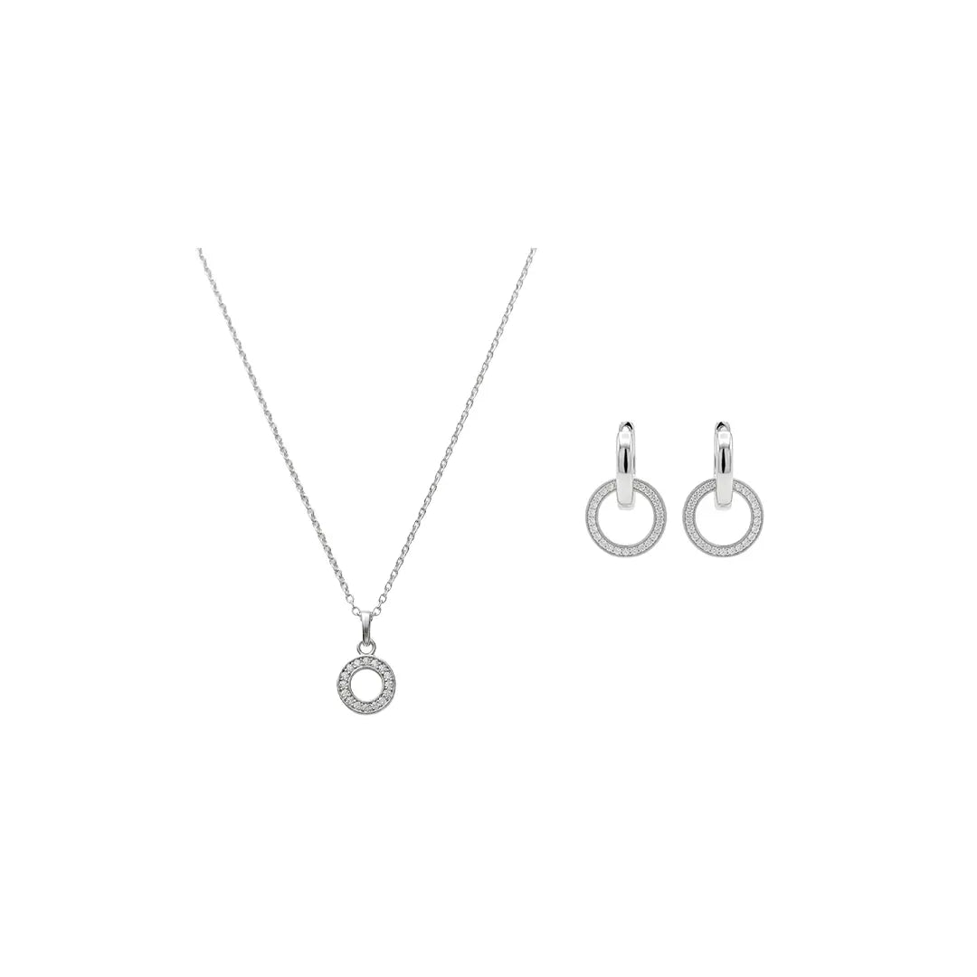 Circlina – 925 Silber Schmuckset mit Zirkonia Kreis Anhänger & Creolen Suzan Gold