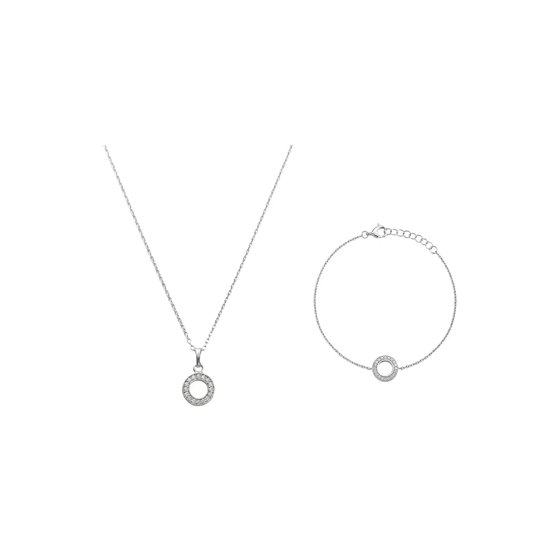 Circlina Set – 925 Silber Kette & Armband mit Zirkonia Kreis Suzan Gold