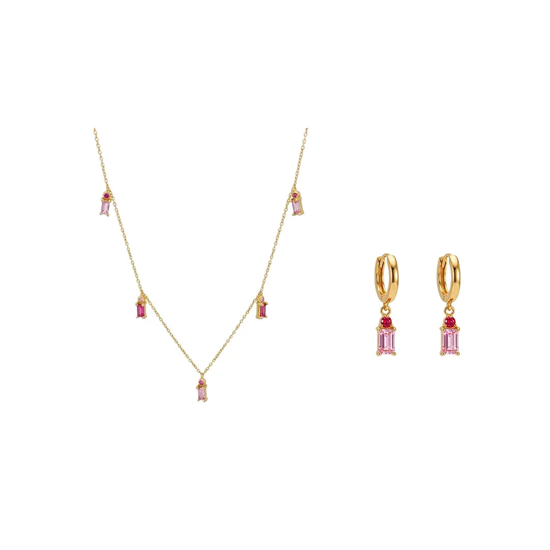 Roselux Drops – 925 Silber vergoldet Kette & Ohrringe mit Steinen Suzan Gold