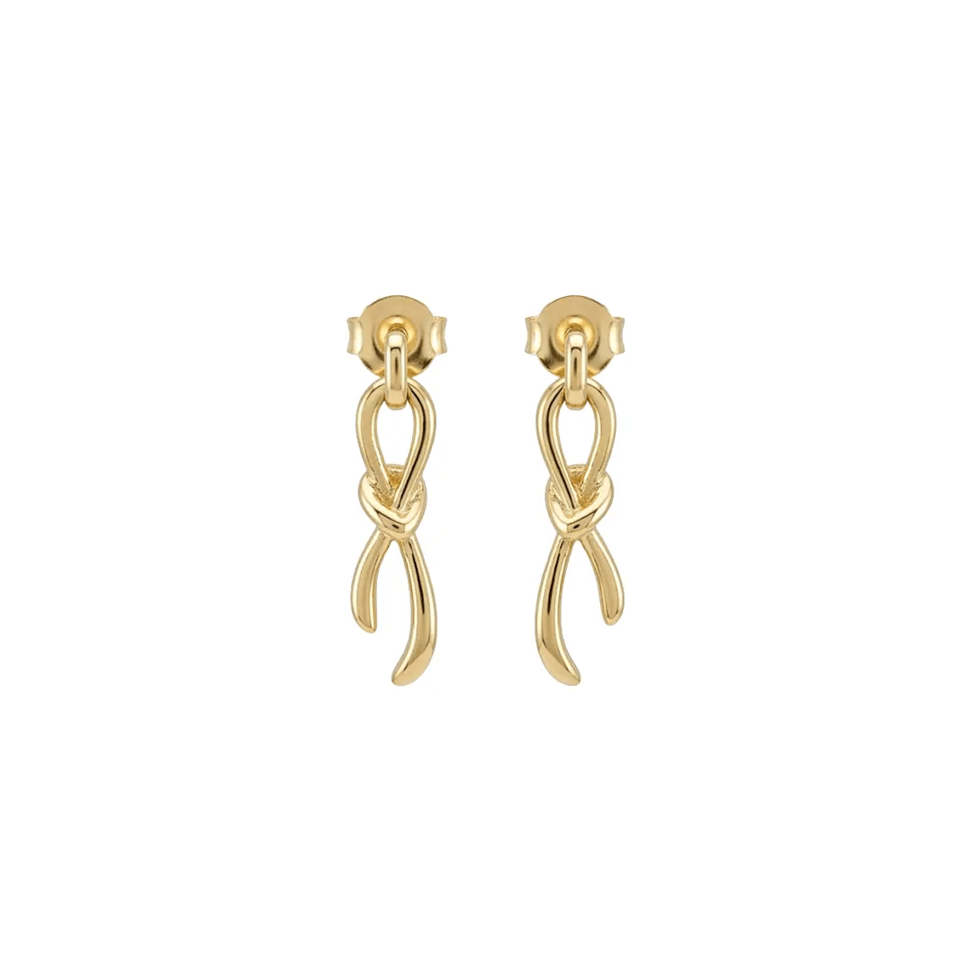 Knot Drop Earrings aus 925 Sterling Silber vergoldet, filigraner Schmuck für Damen, eleganter zeitloser Klassiker.