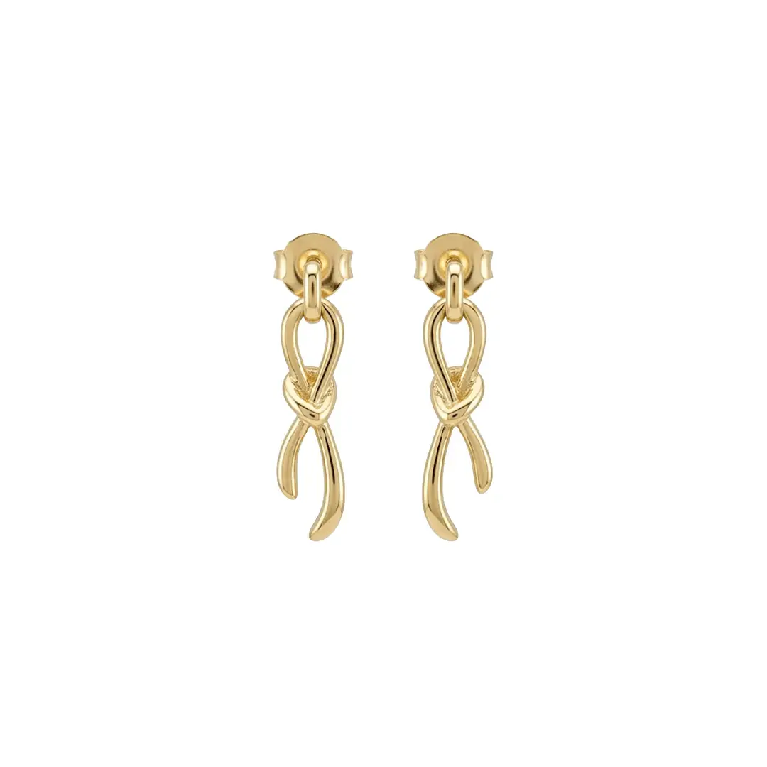 Knot Drop Earrings aus 925 Sterling Silber vergoldet, filigraner Schmuck für Damen, eleganter zeitloser Klassiker.
