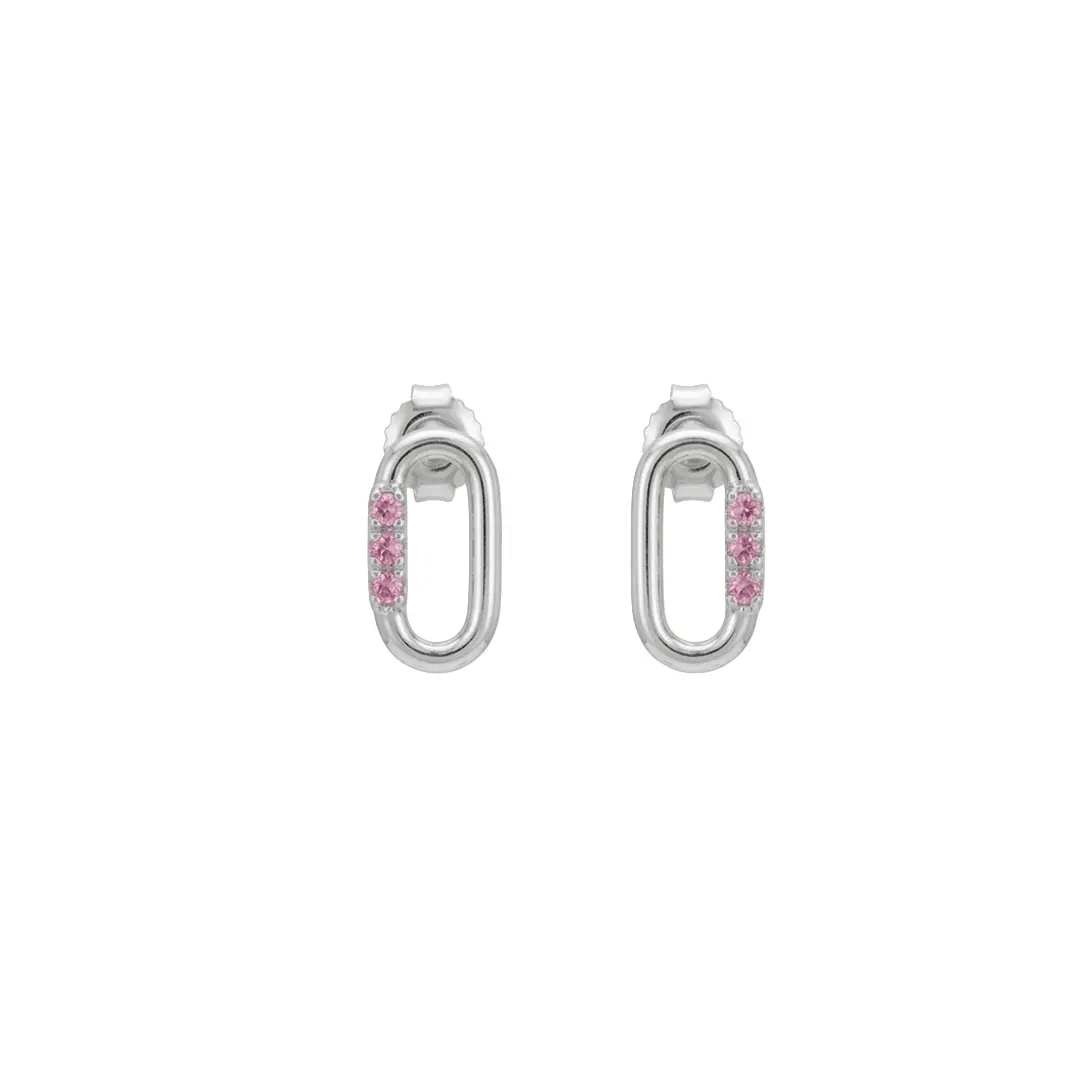 Oval Link Stud Earrings Pink – 925 Sterling Silber Ohrstecker Oval Pink Zirkonia - Suzan Gold