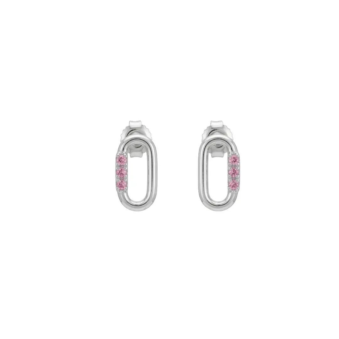 Oval Link Stud Earrings Pink – 925 Sterling Silber Ohrstecker Oval Pink Zirkonia - Suzan Gold