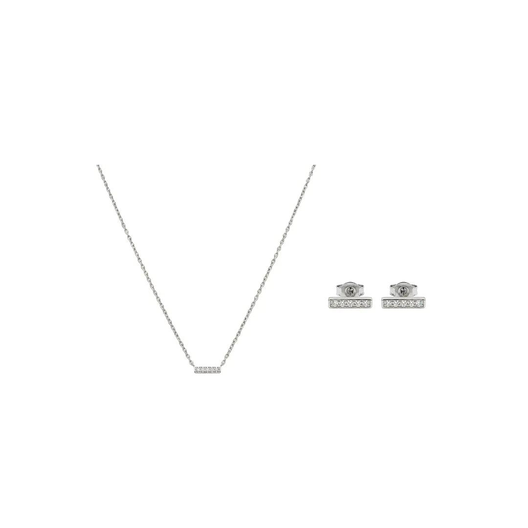 Linea Duo – 925 Silber vergoldet Kette & Ohrringe mit Zirkonia Linie - Suzan Gold