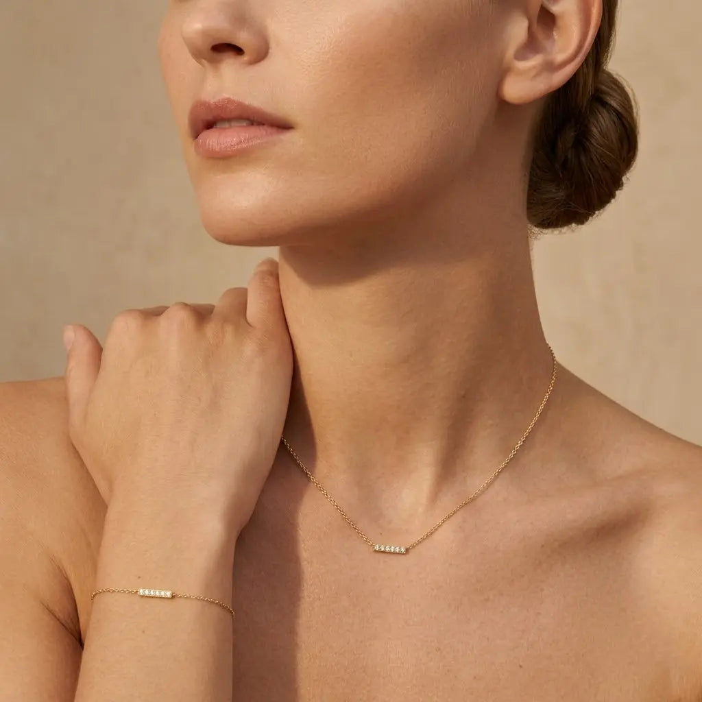 Linea Shine – 925 Silber vergoldet Kette & Armband mit Zirkonia Linie - Suzan Gold