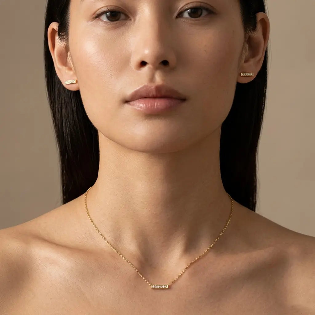 Linea Duo – 925 Silber vergoldet Kette & Ohrringe mit Zirkonia Linie - Suzan Gold