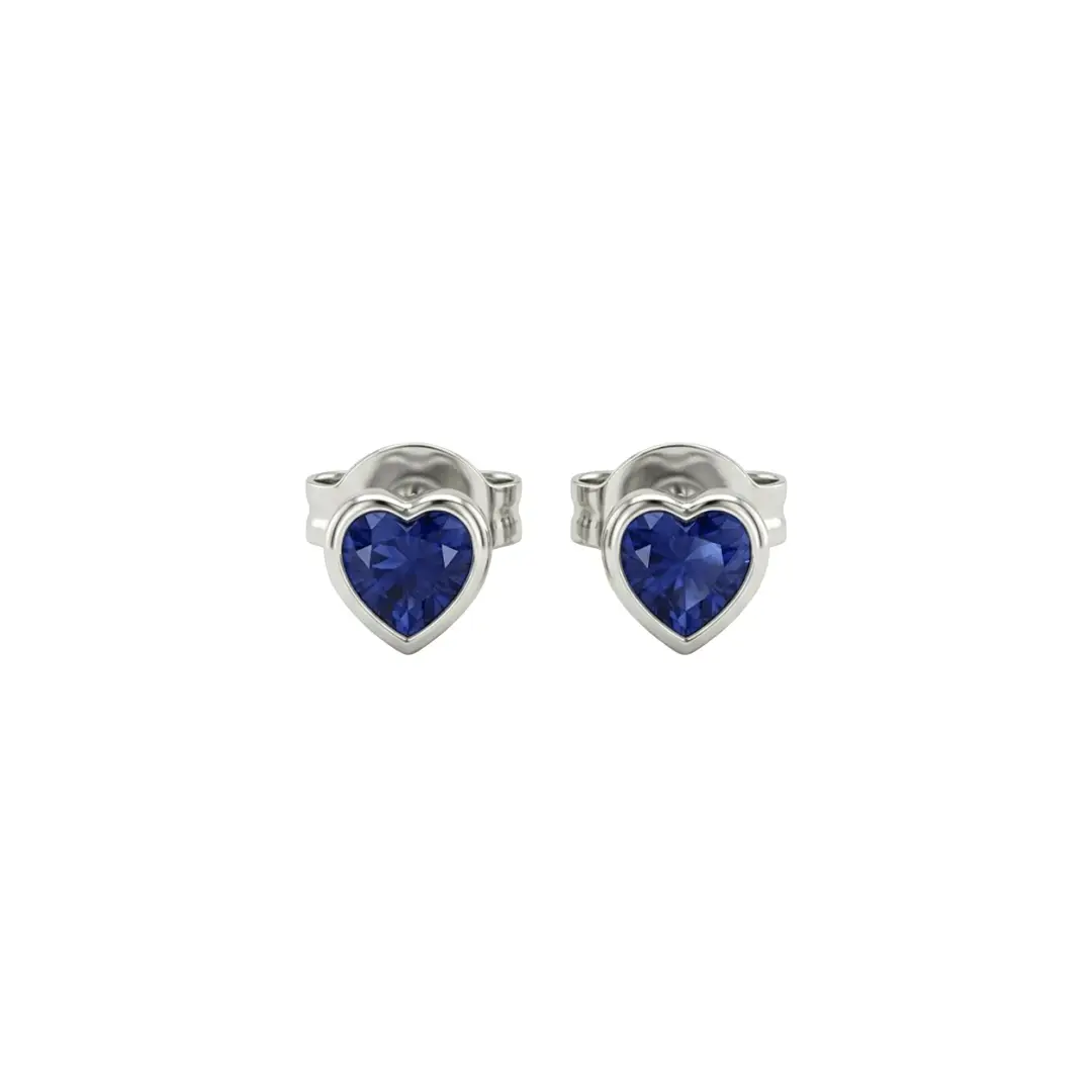 Heart Stud Earrings Blue – 925 Sterling Silber Ohrstecker Herz Blau - Suzan Gold