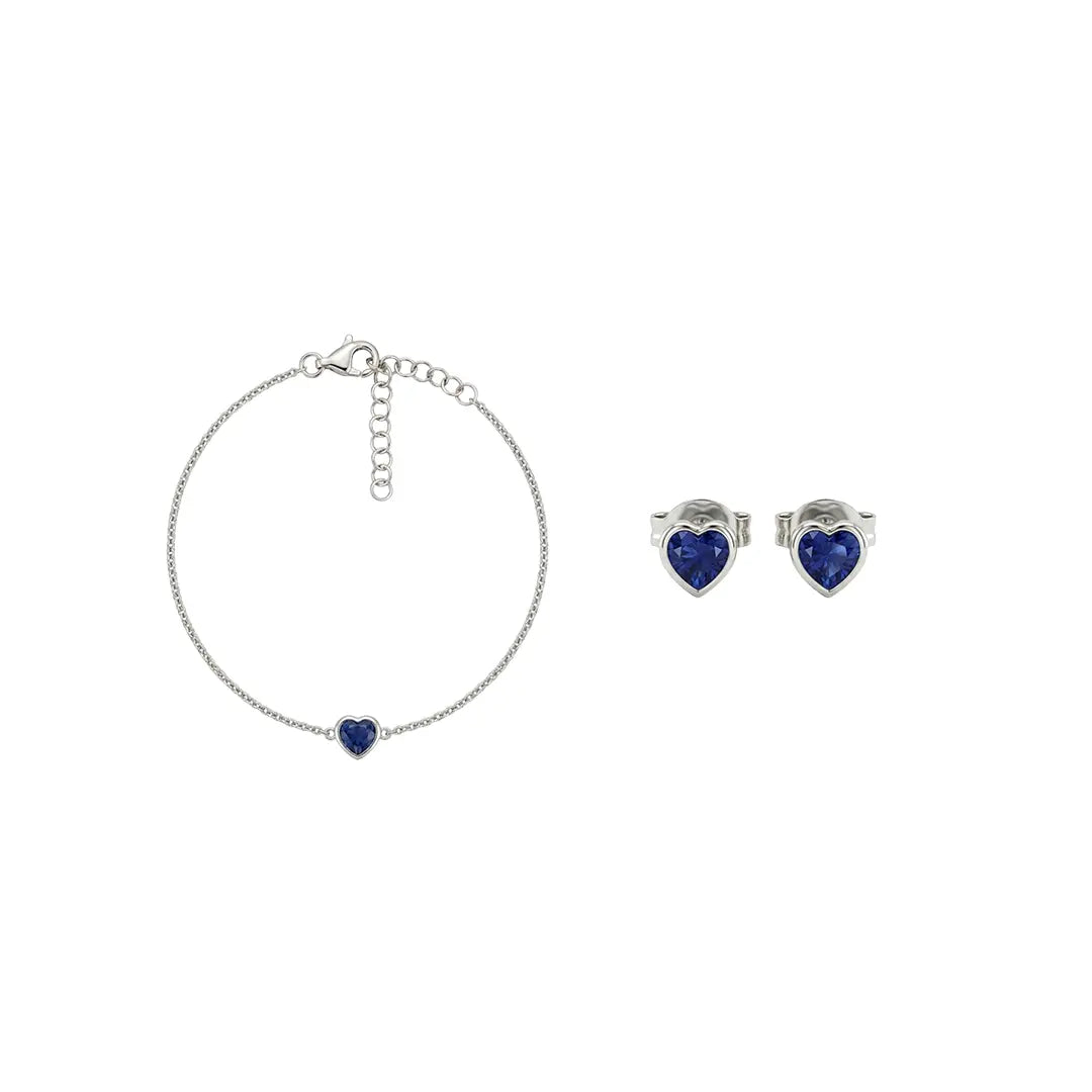Sapphira Duo – 925 Silber Set mit blauem Herz Armband & Ohrsteckern Suzan Gold