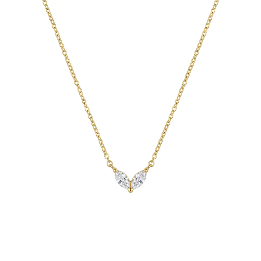 Marquise Stone Necklace aus 925 Sterling Silber vergoldet mit Zirkonia, filigraner Schmuck für Damen, eleganter zeitloser Klassiker.