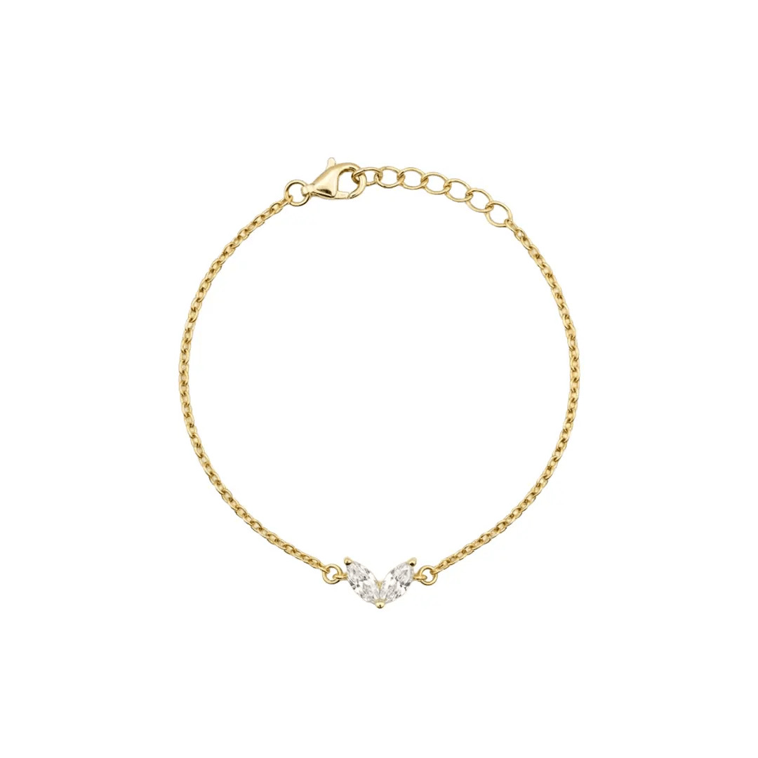 Marquise Stone Bracelet aus 925 Sterling Silber vergoldet mit Zirkonia, filigraner Schmuck für Damen, eleganter zeitloser Klassiker.