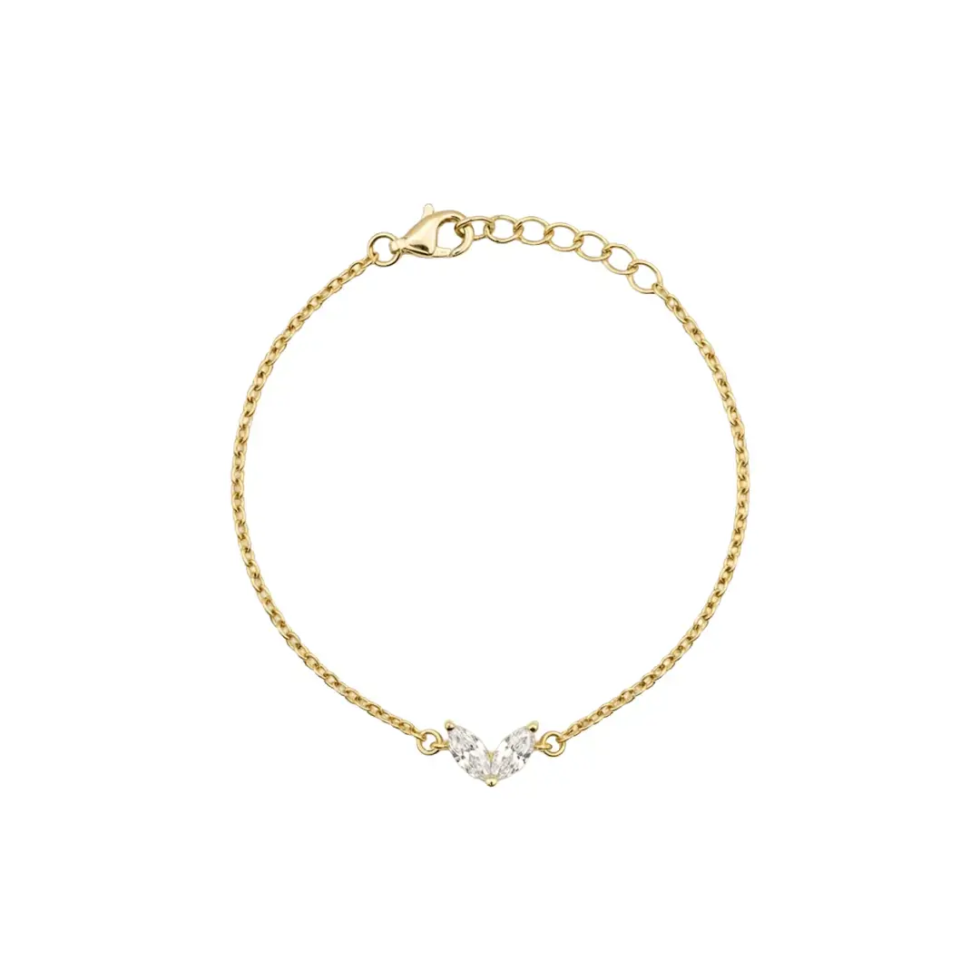 Marquise Stone Bracelet aus 925 Sterling Silber vergoldet mit Zirkonia, filigraner Schmuck für Damen, eleganter zeitloser Klassiker.