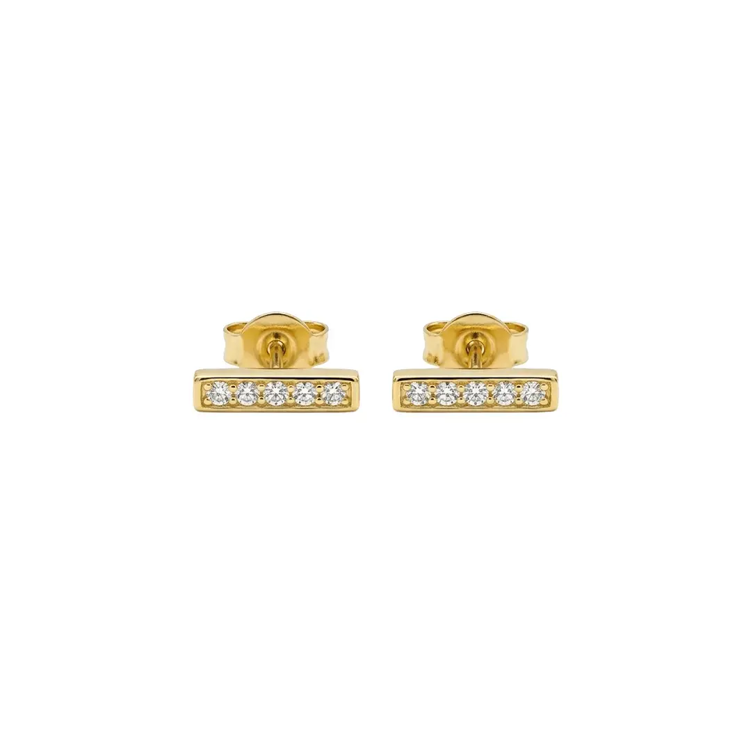 Bar Ohrstecker Zirkonia aus 925 Sterling Silber vergoldet mit Zirkonia, filigraner Schmuck für Damen, eleganter zeitloser Klassiker.