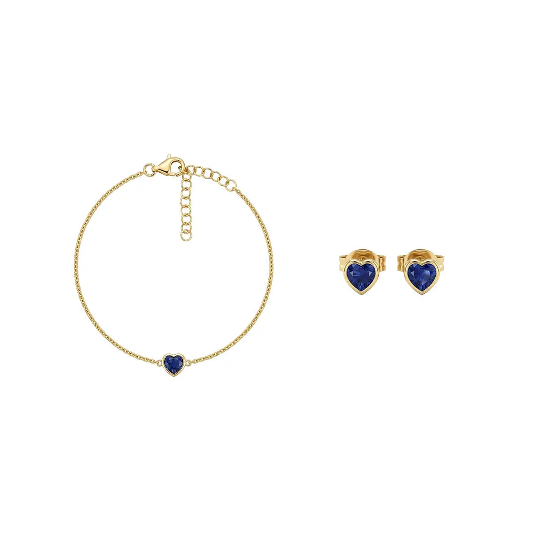 Sapphira Duo – 925 Silber Set mit blauem Herz Armband & Ohrsteckern Suzan Gold