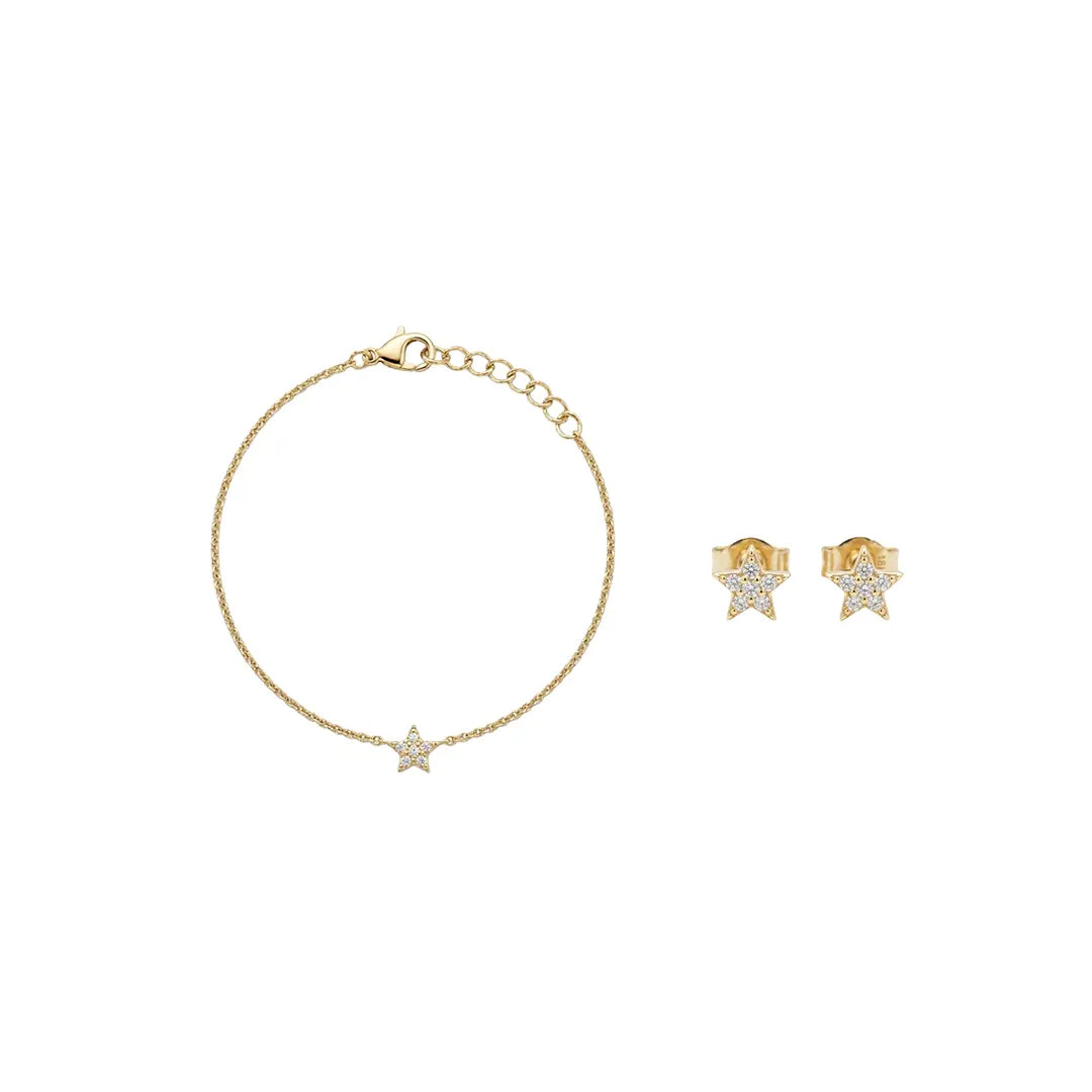 Stellara Luna – 925 Silber Armband & Ohrstecker mit funkelndem Stern und Zirkonia - Suzan Gold