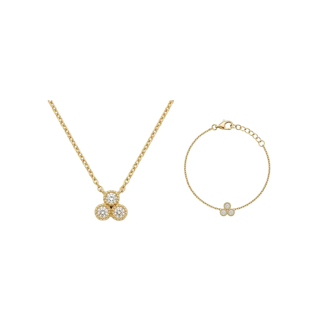 Trivellea Aura – Vergoldetes 925 Silber Schmuckset mit drei Zirkonia-Elementen, Halskette & Armband aus 925 Sterling Silber vergoldet mit Zirkonia, filigraner Schmuck für Damen, eleganter zeitloser Klassiker.