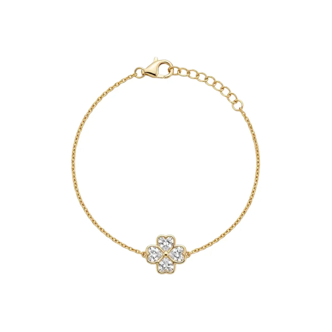 Kleeblatt Armband Zirkonia aus 925 Sterling Silber vergoldet mit Zirkonia, filigraner Schmuck für Damen, eleganter zeitloser Klassiker.