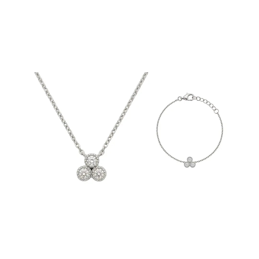Trivellea Aura – Vergoldetes 925 Silber Schmuckset mit drei Zirkonia - Elementen, Halskette & Armband - Suzan Gold