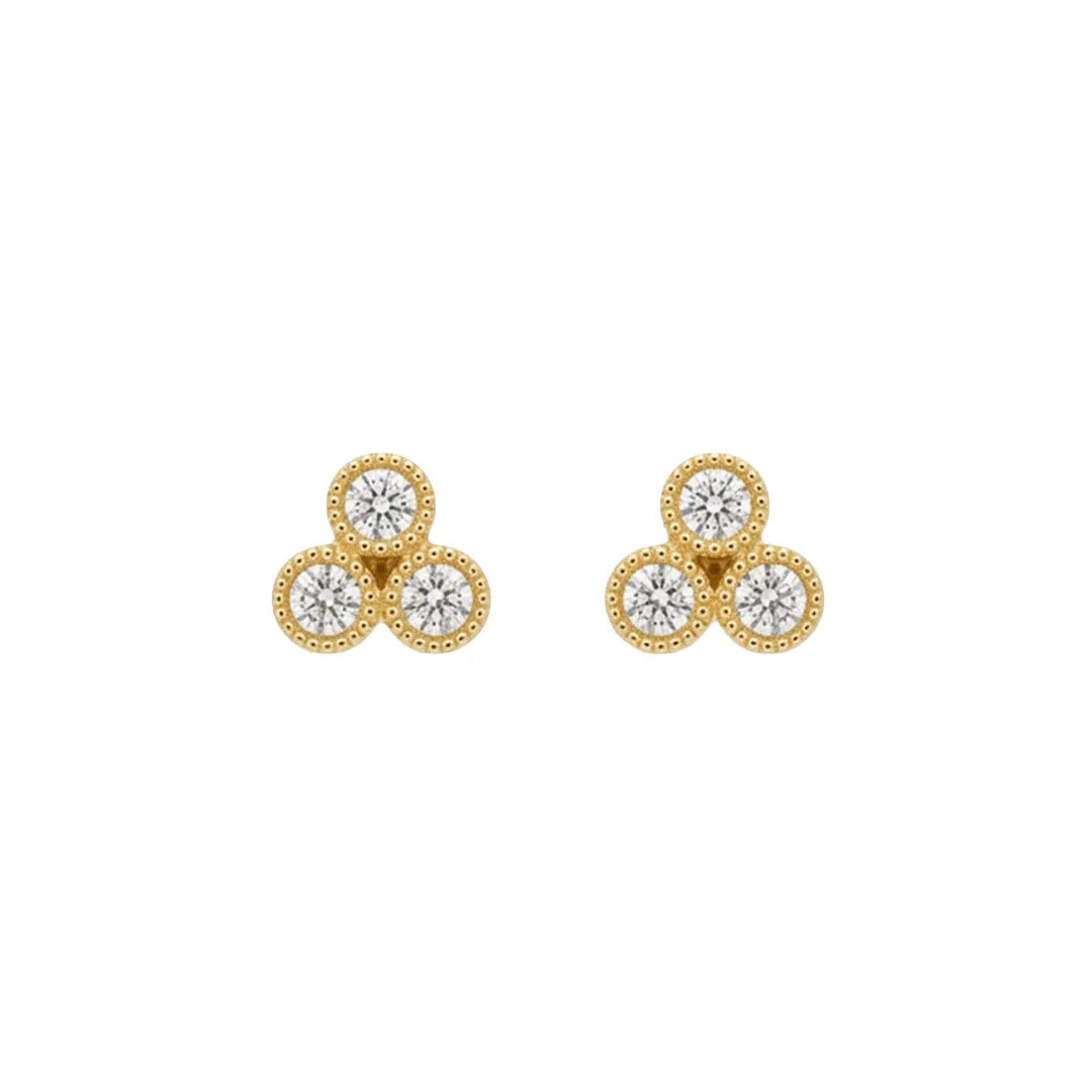 Drei Zirkonia Ohrstecker Rund – 925 Sterling Silber Ohrringe - Suzan Gold
