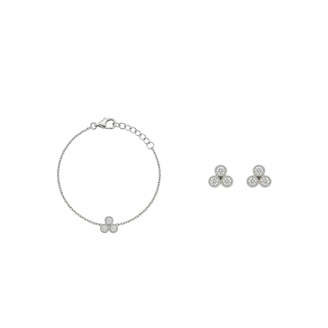 Trivellea Grace – Vergoldetes 925 Silber Armband & Ohrstecker mit drei funkelnden Zirkonia - Elementen - Suzan Gold