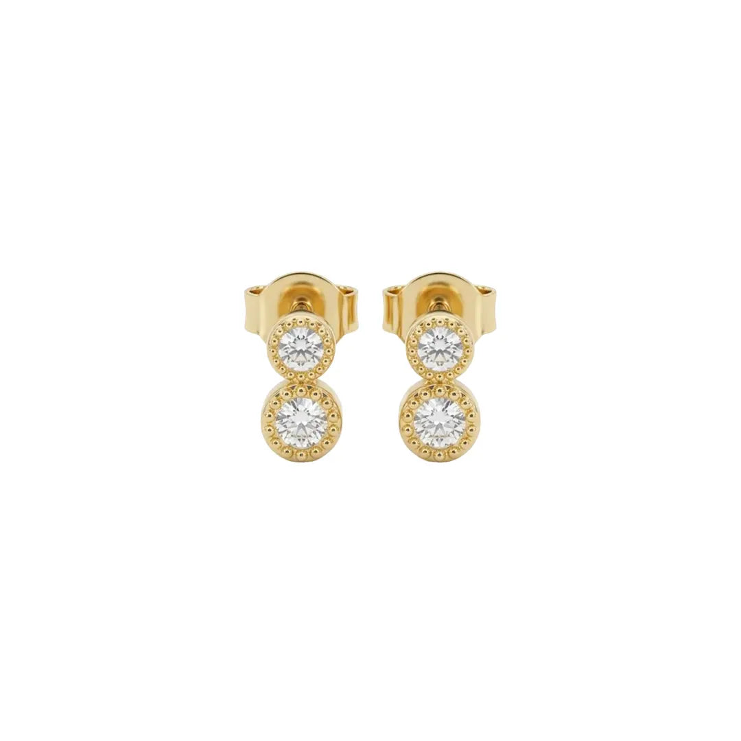 Zirkonia Ohrstecker Doppel aus 925 Sterling Silber vergoldet mit Zirkonia, filigraner Schmuck für Damen, eleganter zeitloser Klassiker.