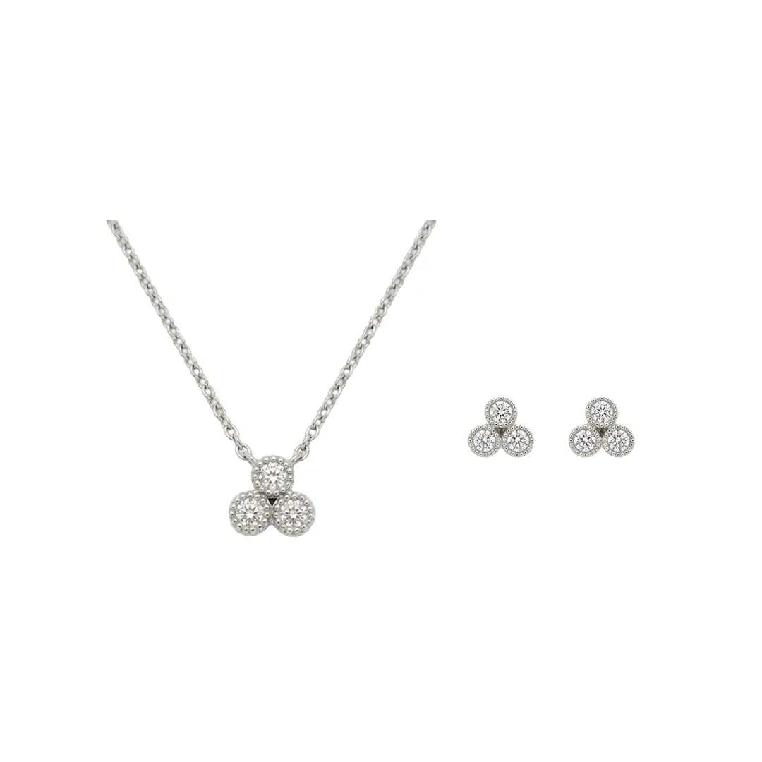 Trivellea – Vergoldetes 925 Silber Schmuckset mit drei Zirkonia - Elementen, Halskette & Ohrstecker - Suzan Gold