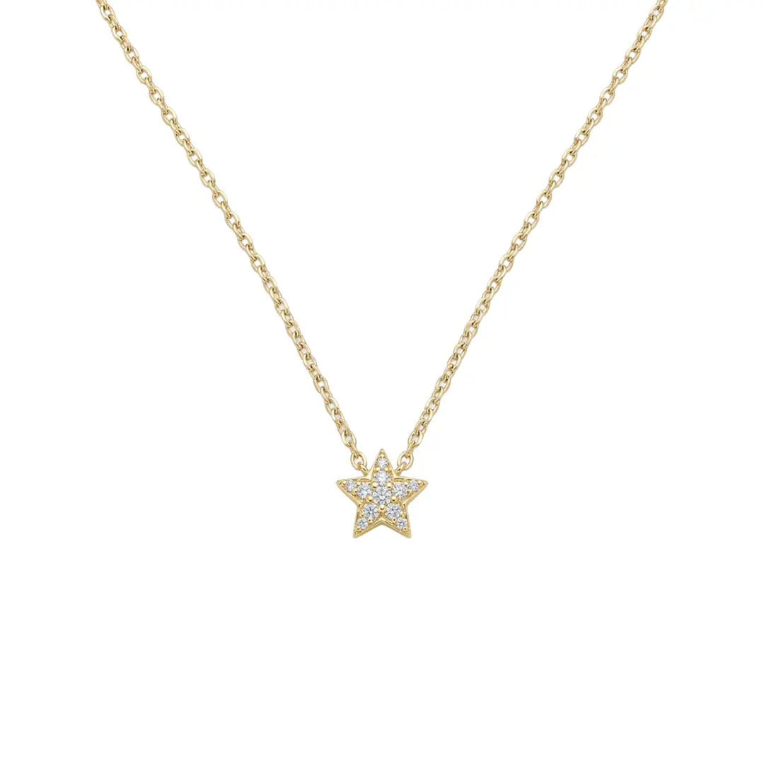 Stern Halskette Zirkonia aus 925 Sterling Silber vergoldet mit Zirkonia, filigraner Schmuck für Damen, eleganter zeitloser Klassiker.