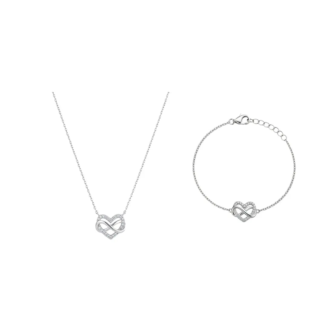 Eterna Amour – Vergoldetes 925 Silber Schmuckset mit Unendlichkeits - Herz, Halskette & Armband mit Zirkonia - Besatz - Suzan Gold