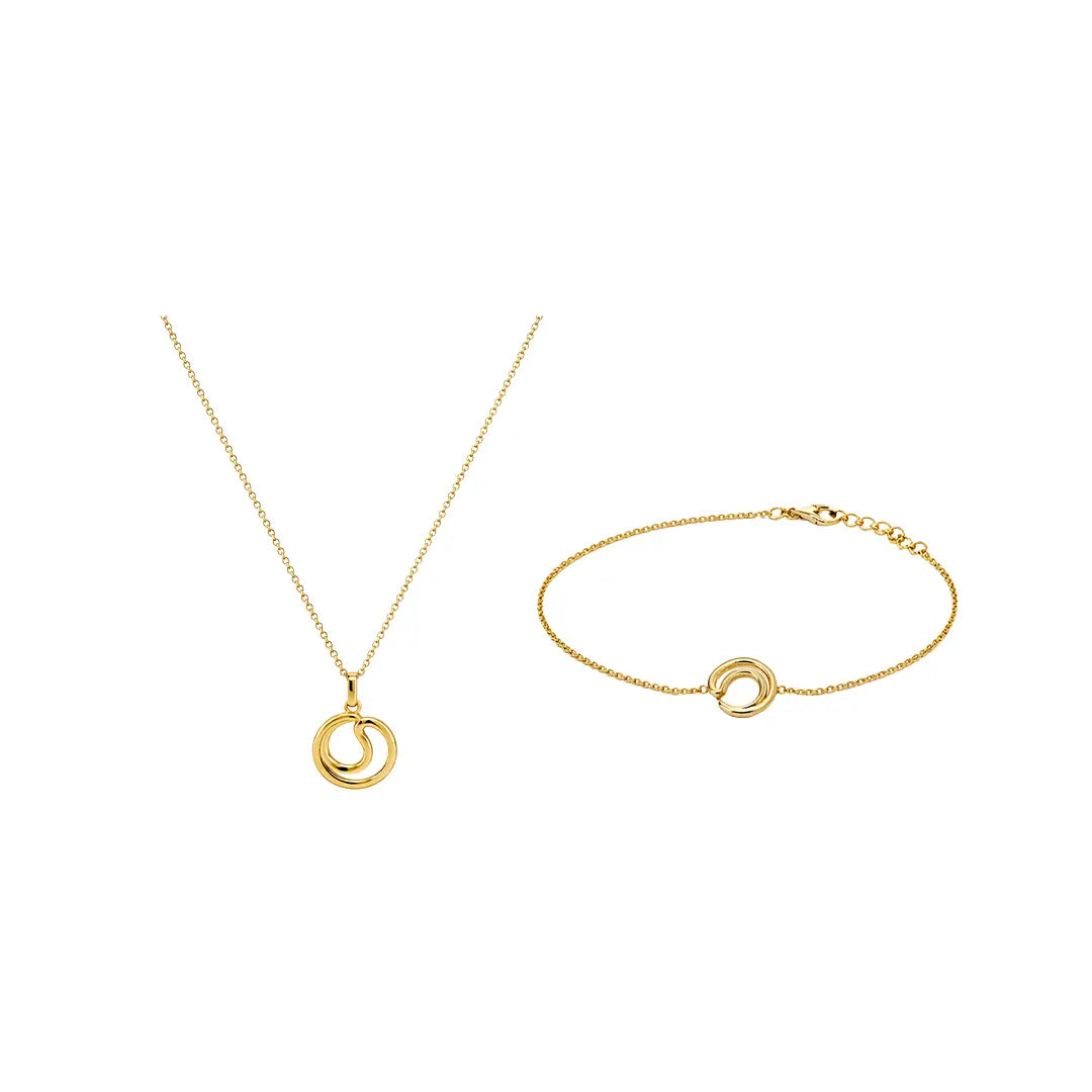 Oréa Link – 925 Silber vergoldet Kreis Set Halskette Armband aus 925 Sterling Silber vergoldet, filigraner Schmuck für Damen, eleganter zeitloser Klassiker.