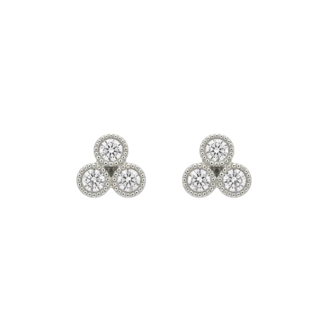 Drei Zirkonia Ohrstecker Rund aus 925 Sterling Silber mit Zirkonia, filigraner Schmuck für Damen, eleganter zeitloser Klassiker.