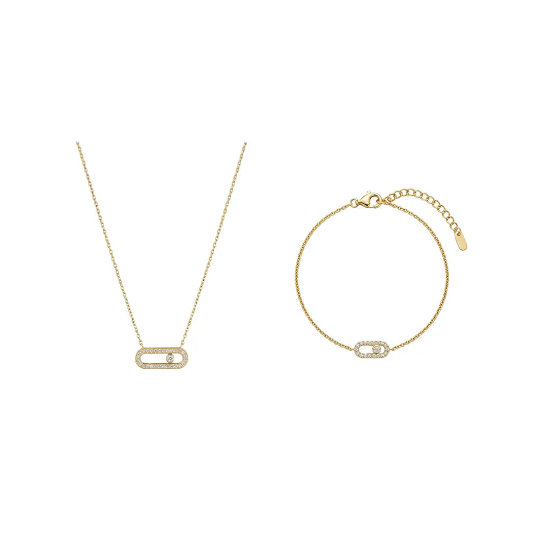Linkelle – 925 Silber Schmuckset vergoldet mit Zirkonia Glied Suzan Gold