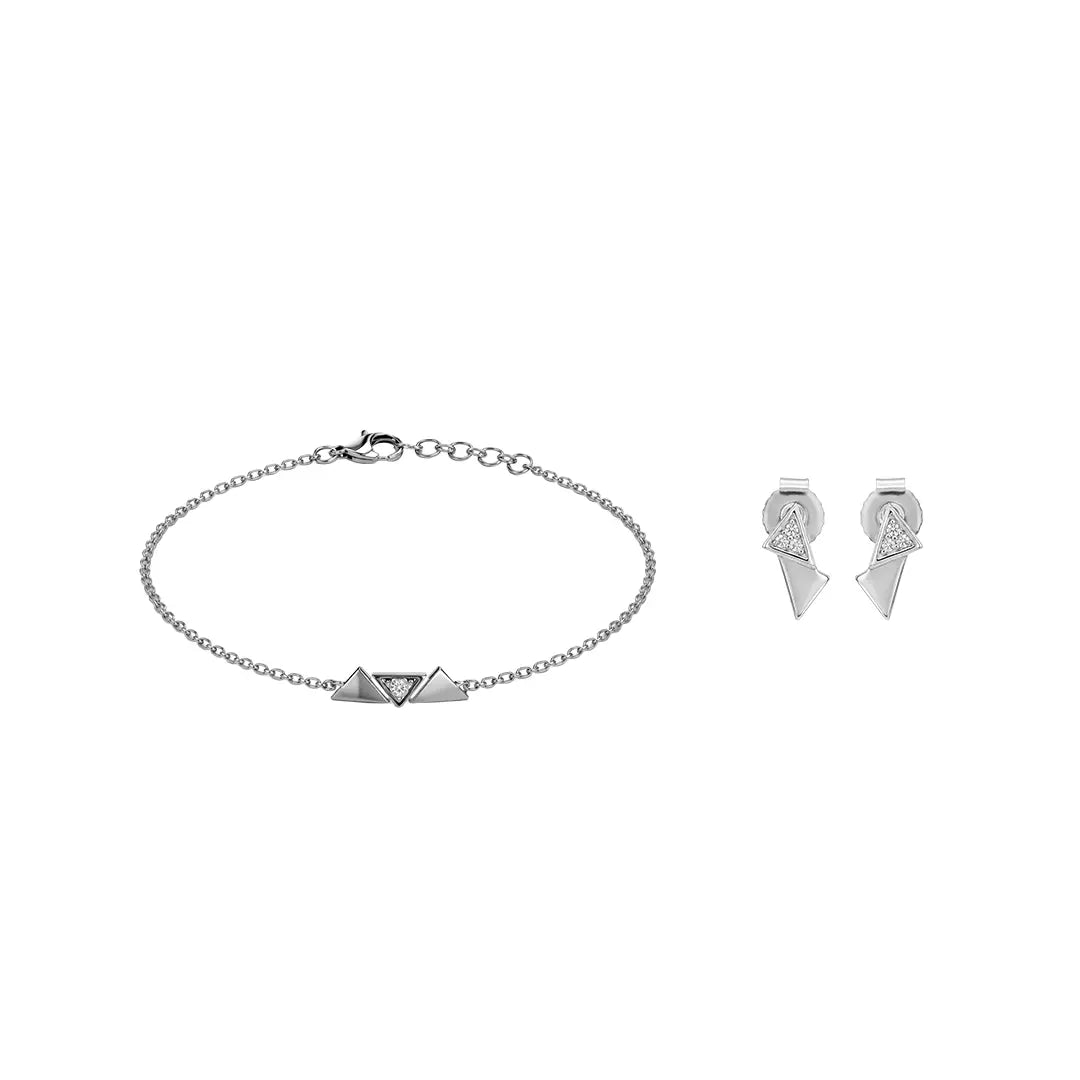 Triora Link – 925 Silber vergoldet Dreieck Set Armband Ohrringe - Suzan Gold