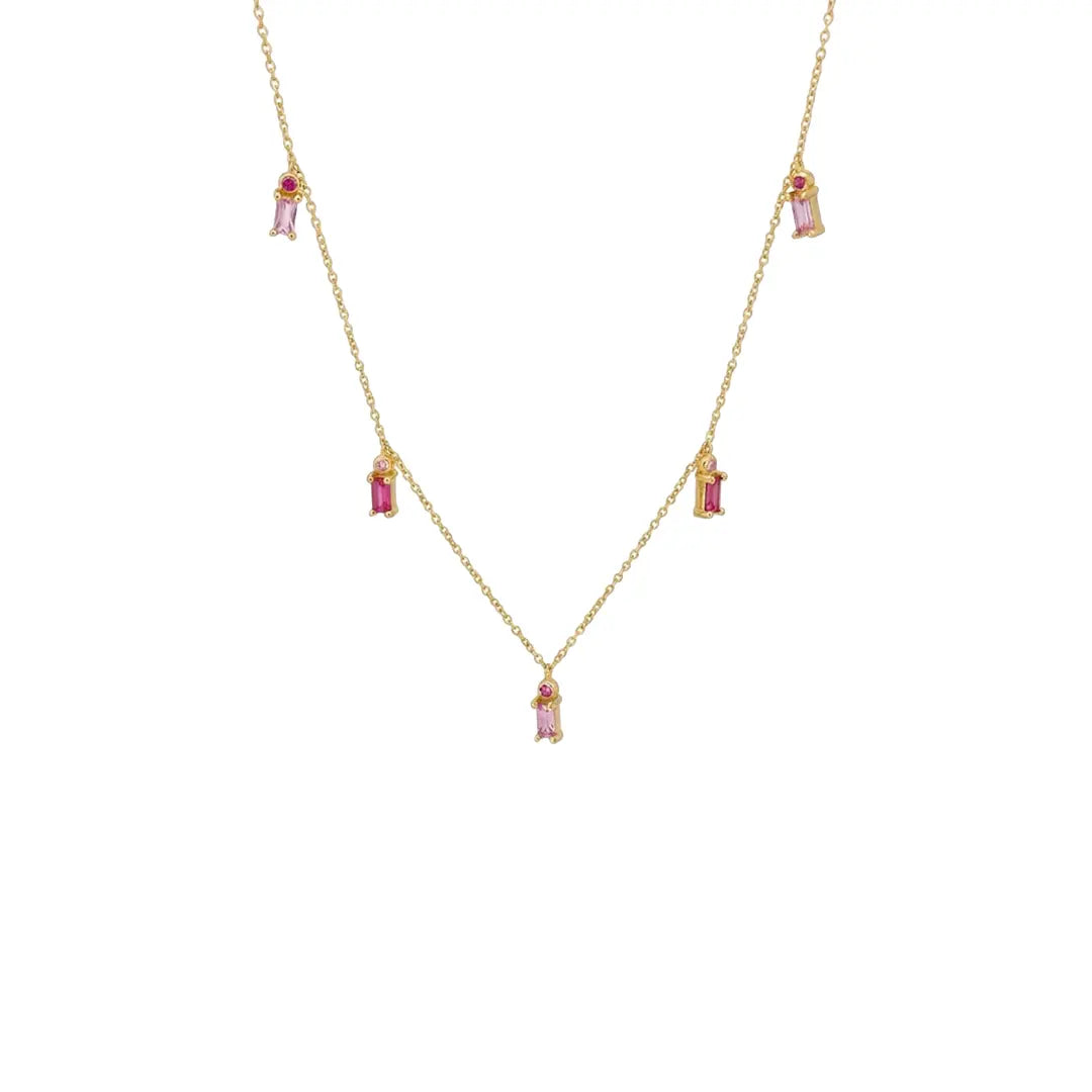 Halskette Pinke Steine 925 Sterling Silber aus 925 Sterling Silber vergoldet mit pinken Steinen, filigraner Schmuck für Damen, eleganter zeitloser Klassiker.